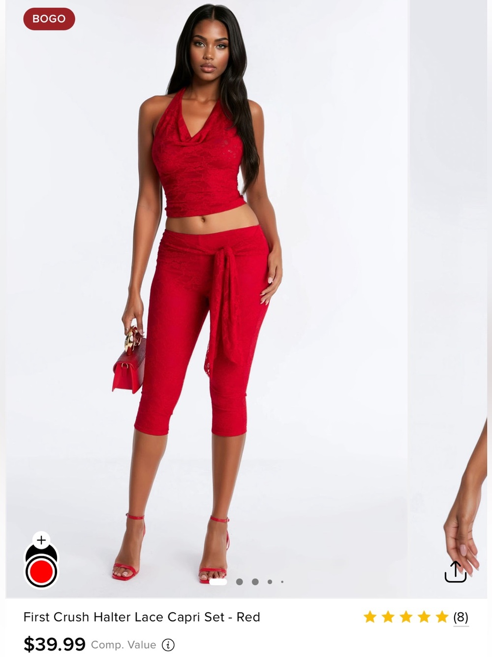 Fashion Nova Red Halter Lace Capri Set